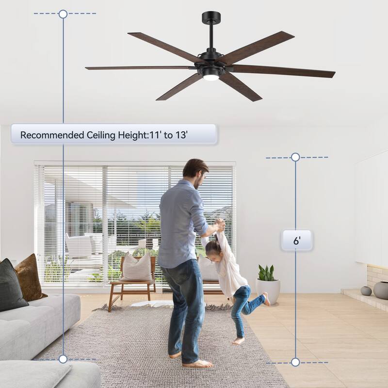 72 Inches Large Integrated Ceiling Fan with LED Light and Remote
