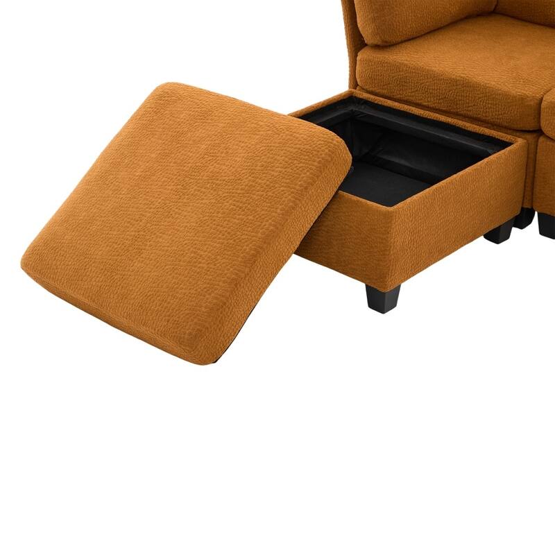 Freely Combinable Convertible Modular Sectional Sofa with Storage Ottomans