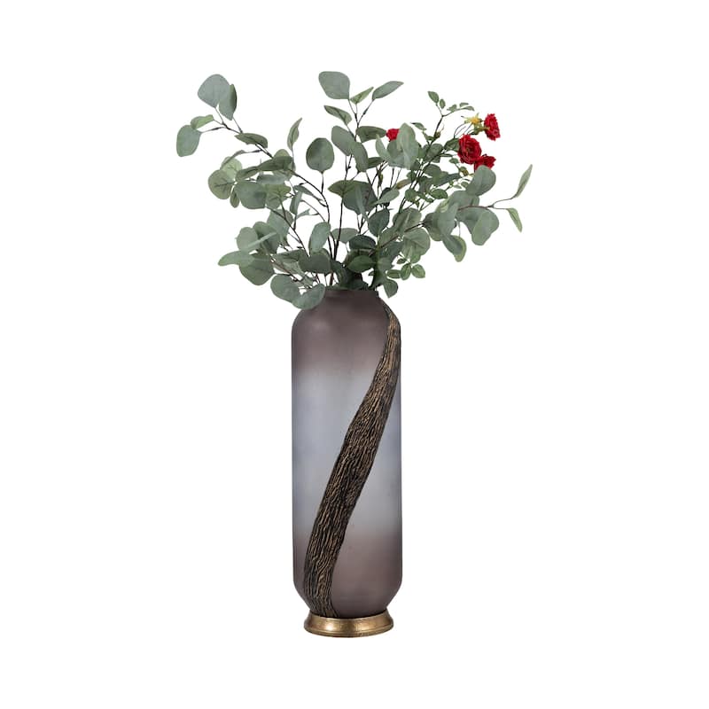 Sagebrook Home Glass Blush Cylinder Textured Metallic Detail Vase
