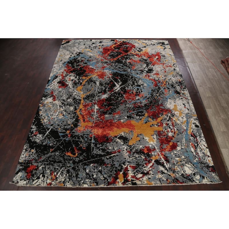 Vegetable Dye Wool/ Silk Oriental Abstract Area Rug Hand-knotted - 12'0" x 15'5"