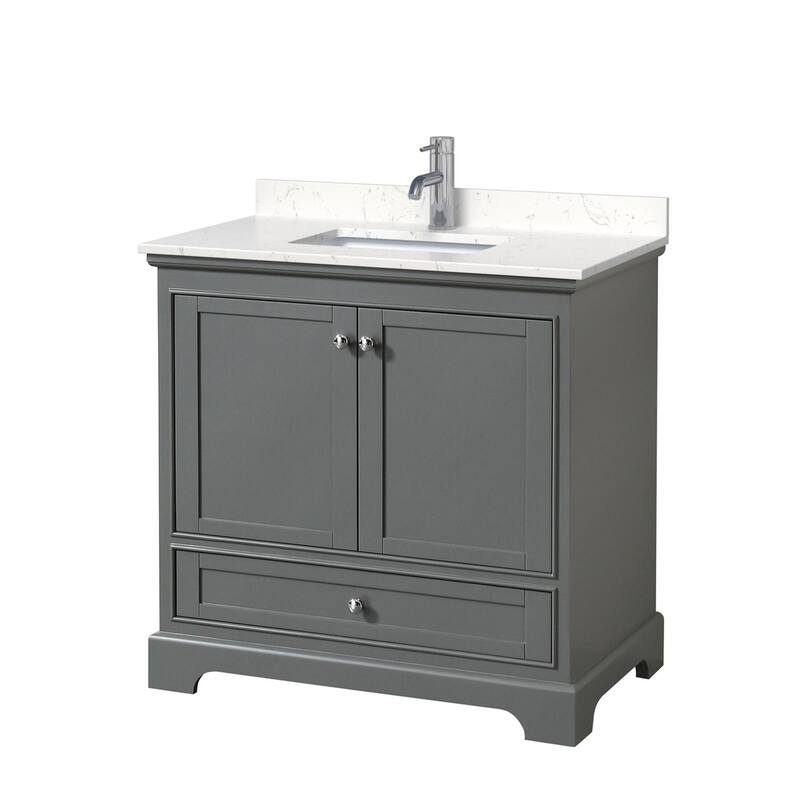 Wyndham Collection Deborah 36" Free Standing Single Basin Vanity Set - Dark Gray / Carrara Cultured Marble Top / Polished