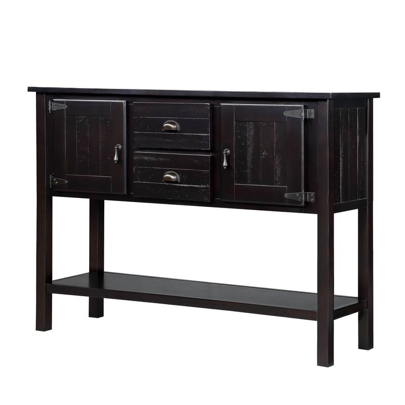 Solid Wood Sideboard Console Table with Drawers Cabinets and Bottom Shelf