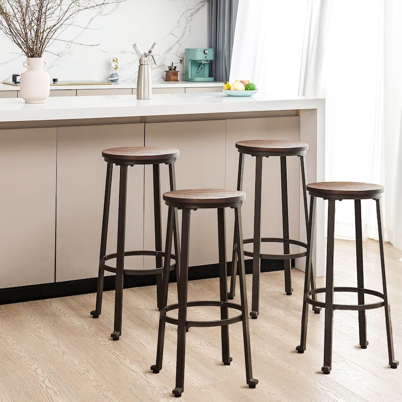 Glitzhome Farmhouse Elm Wood Top Steel Bar Stools Pub Table Set - 4 Brown Bar Stools