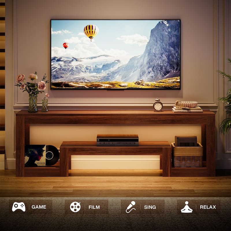 63-Inch TV Stand for 55/60/65-Inch TVs, Farmhouse Entertainment Center with Open Storage Shelves