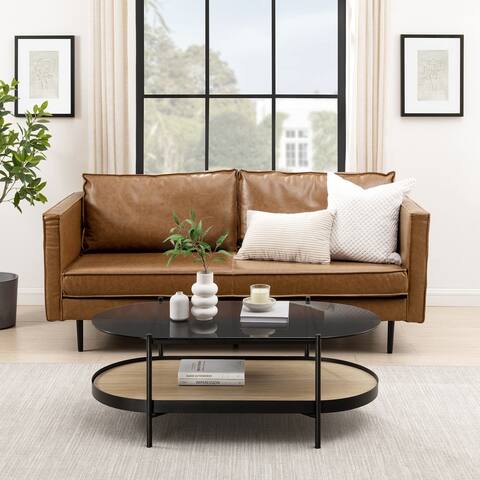 Middlebrook Contemporary Two-Tier Glass-Top Oval Coffee Table