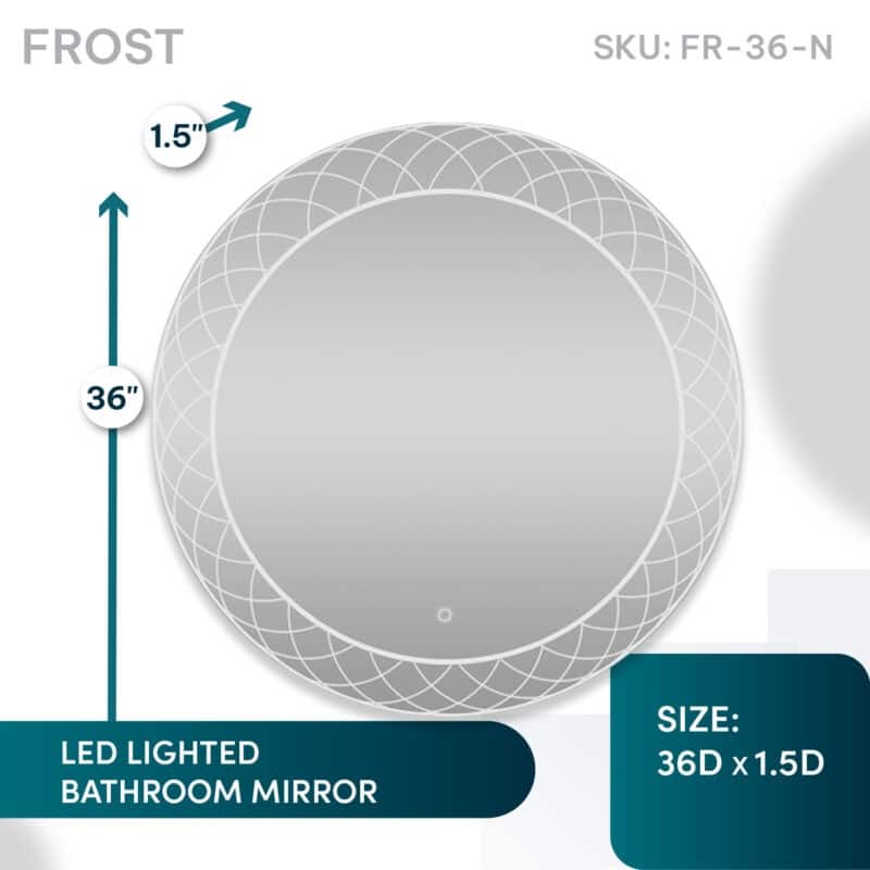 AQUADOM Frost LED Lighted Round Mirror With Dimmer, Defogger, Touch Control - 36"