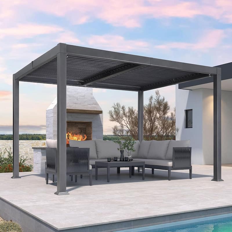 PURPLE LEAF Outdoor Louvered Pergola with Adjustable Metal Roof for Patio Pergola
