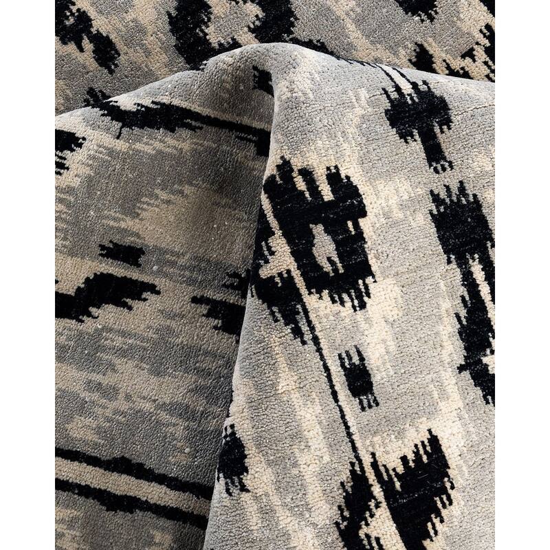 Ikat One-of-a-Kind Hand-Knotted Area Rug - Black, 8' 1" x 10' 2" - 8' 1" x 10' 2"