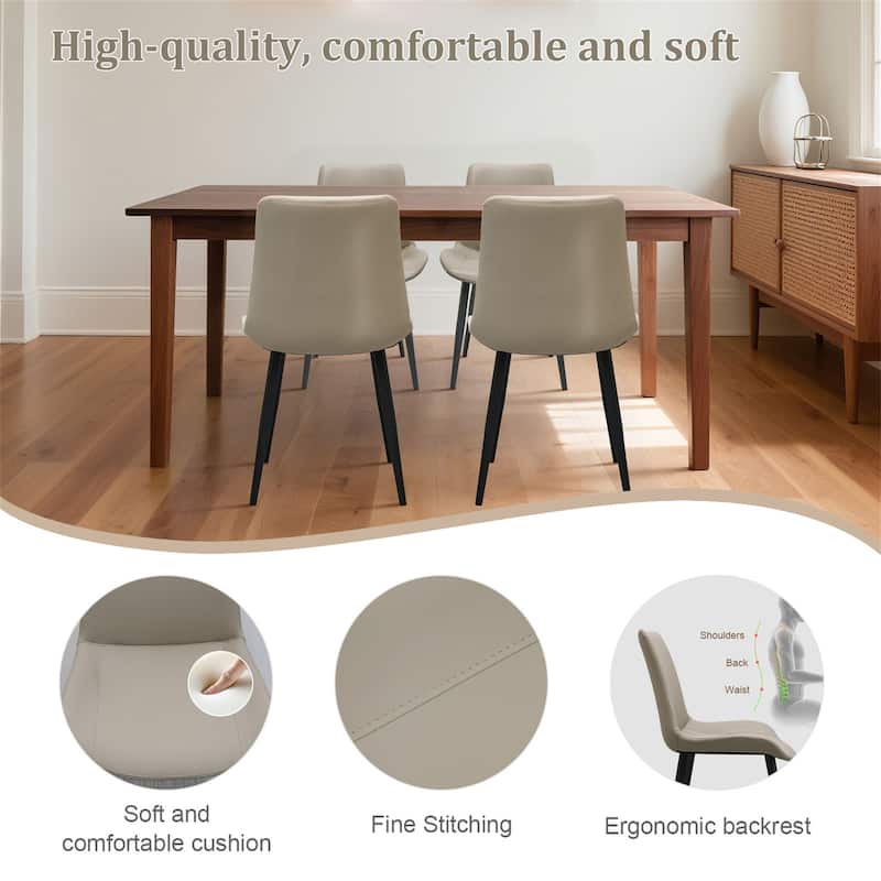 Set of 4 Sleek Light Grey PU Leather Chairs, Modern Metal Legs to Elevate Any Space