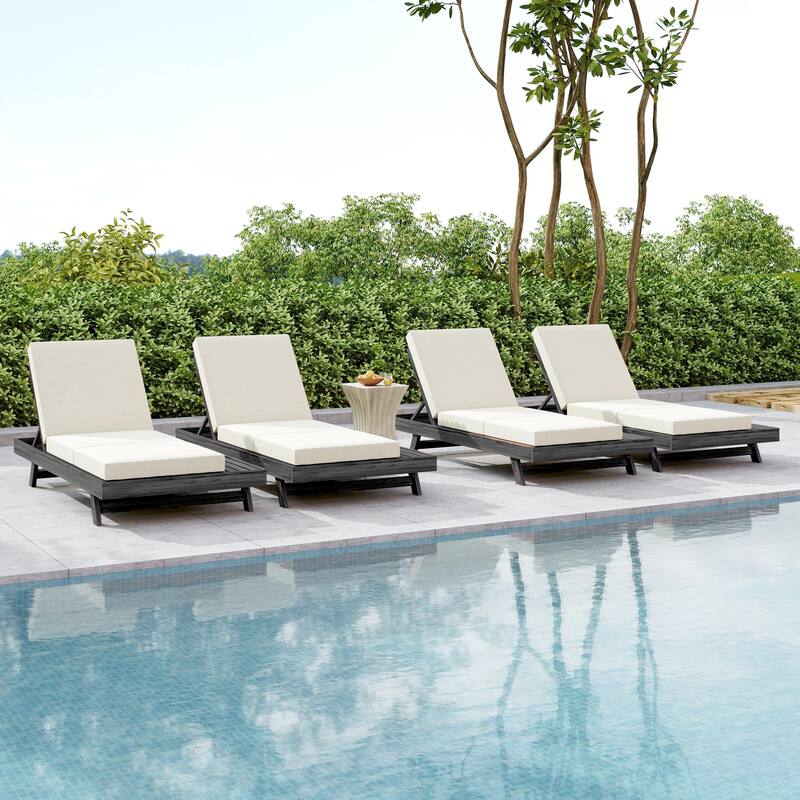 Christopher Knight Home - Tilson Outdoor Acacia Wood 4-Position Adjustable Chaise Lounge with Water-Resistant Cushion - 79"L