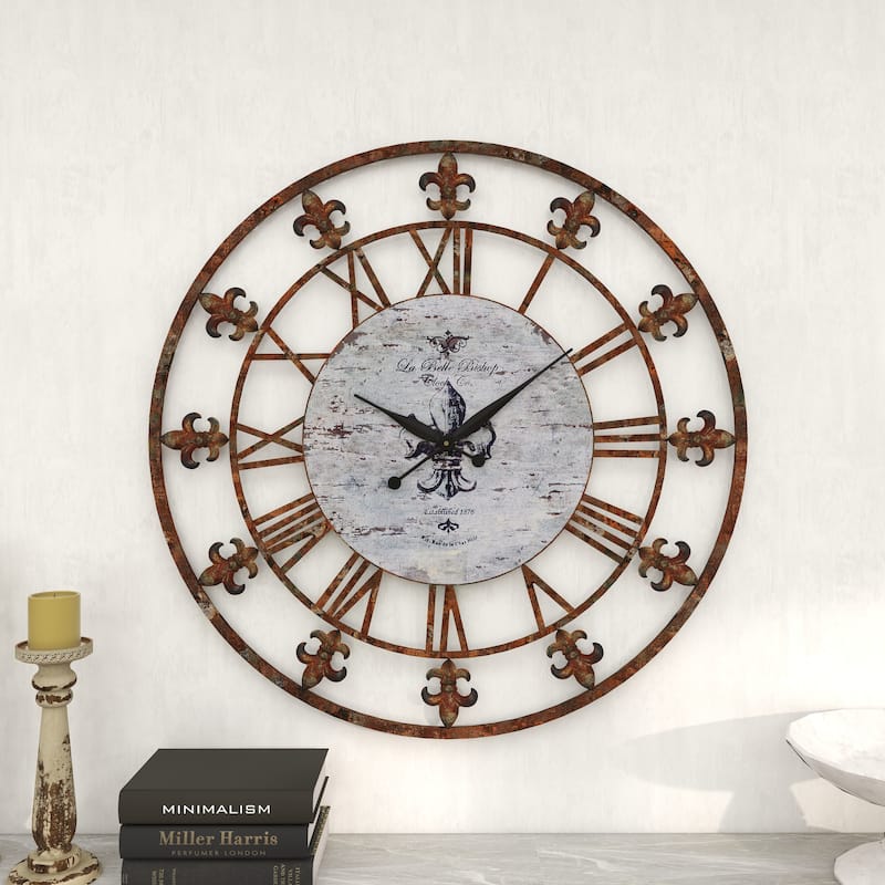 Metal 36-inch Fleur-de-lis Decorative Clock
