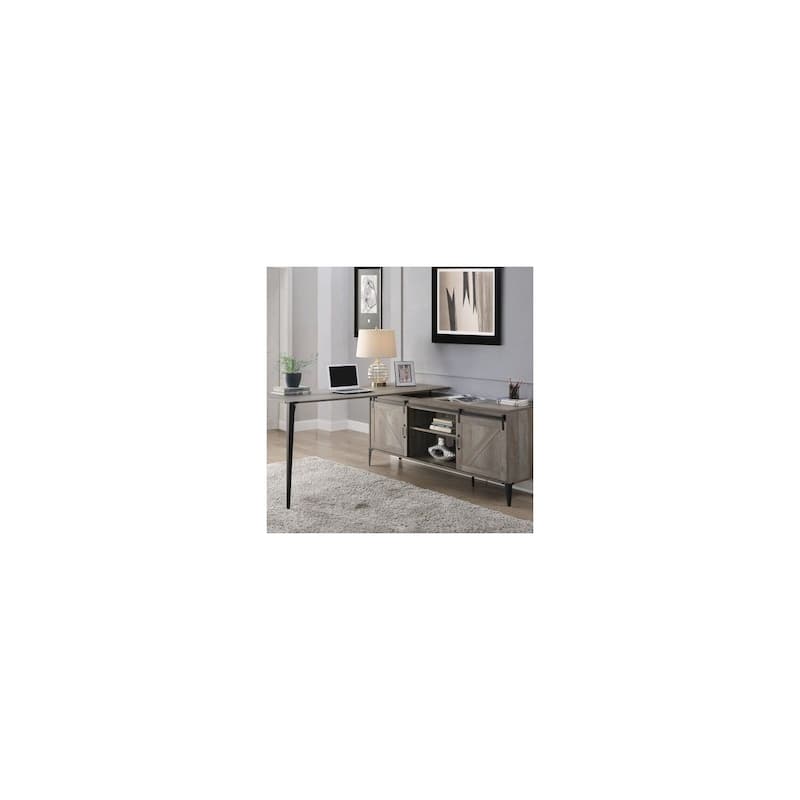 Rustic Writing Desk with Storage - Gray Oak & Black Home Office Desk