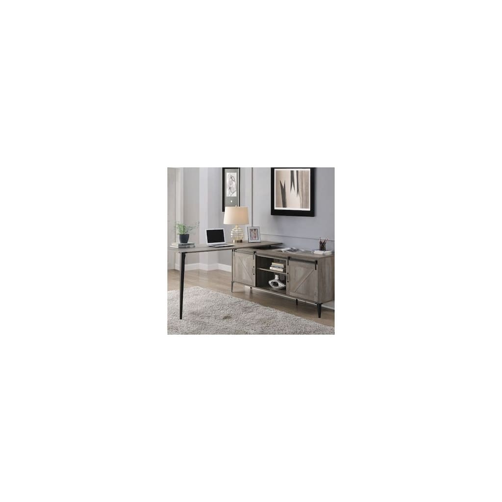 Rustic Writing Desk with Storage - Gray Oak & Black Home Office Desk