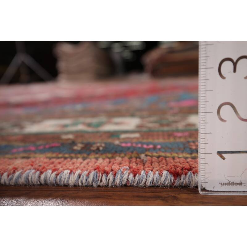 Pink & Turquoise Hamedan Persian Vintage Area Rug Handmade Wool Carpet - 6'10" x 9'8"