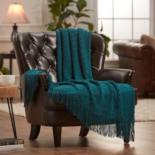 Chanasya Textured Boho Knit Throw Blanket With Tassels