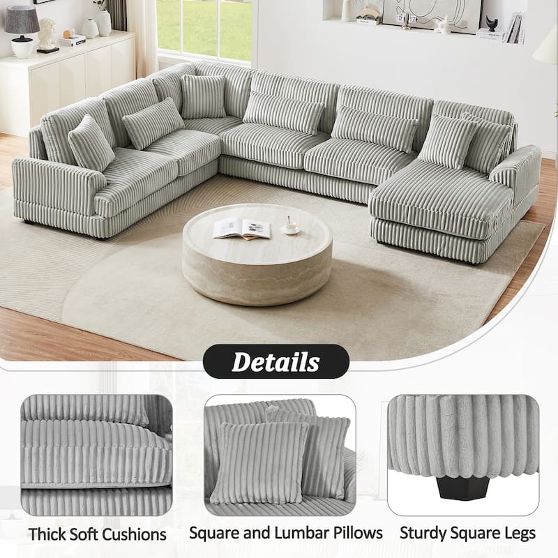 129" Oversized Sectional Sofa, U-shaped Sofa Couch Modern Corduroy Upholstered Deep Seat Sofa with Chaise Lounge