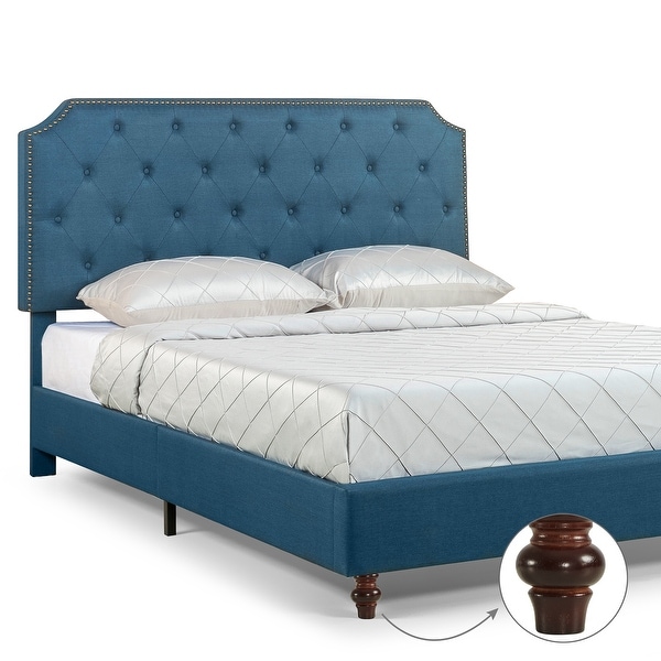 Priage by ZINUS Blue Tufted Nailhead Upholstered Bed Frame with Adjustable Headboard. Opens flyout.