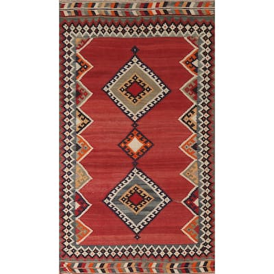Hand-Woven Vegetable Dye Kilim Qashqai Persian Vintage Area Rug - 4'0"x 7'9"