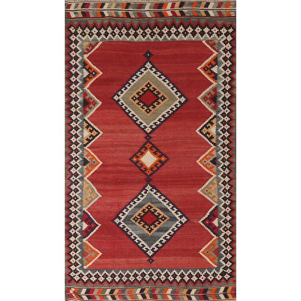 Hand-Woven Vegetable Dye Kilim Qashqai Persian Vintage Area Rug - 4'0"x 7'9"