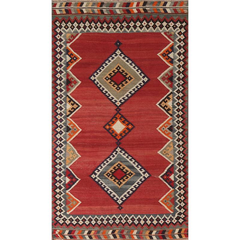 Hand-Woven Vegetable Dye Kilim Qashqai Persian Vintage Area Rug - 4'0"x 7'9"