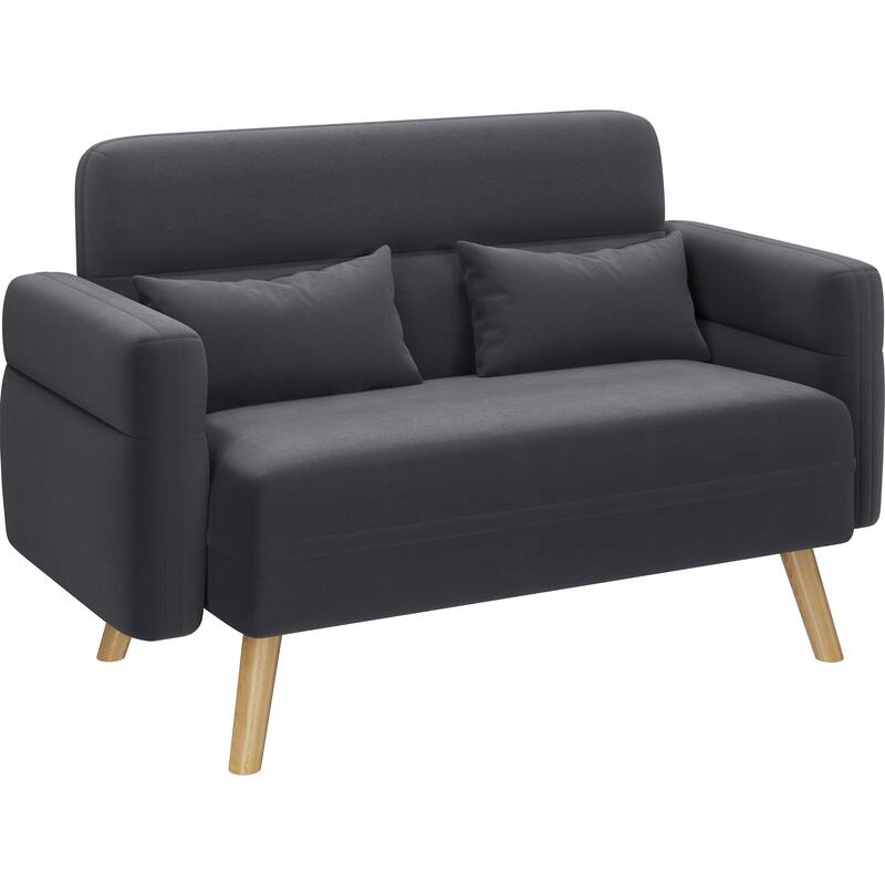 Yaheetech Small Fabric Loveseat Sofa With Lumbar Pillows, Solid Wood Legs Modern 2 Seater Sofa Couch - 46"× 29"×30.5" - Dark Grey