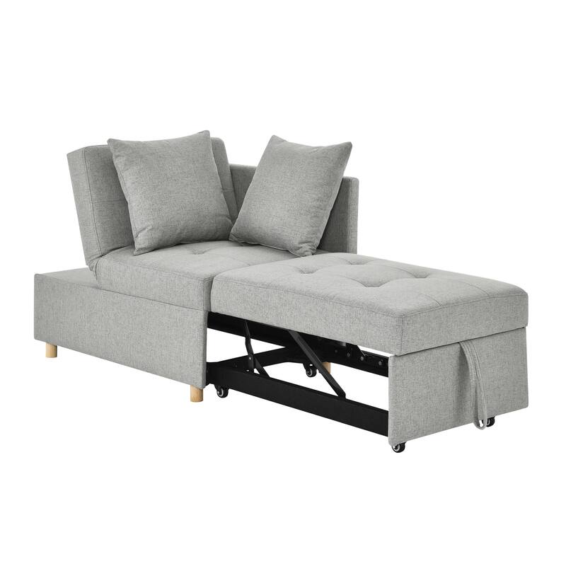 Roomfitters Convertible Sleeper Sofa Chair with Adjustable Backrest, Pullout Bed and Wheels, Linen Fabric