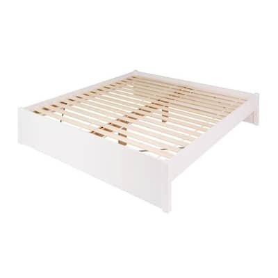 King Size White Wooden Platform Bed Frame Raised Slat System, No Box Spring Needed