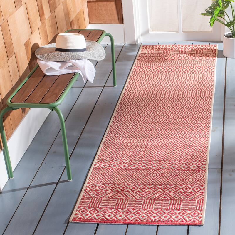 SAFAVIEH Courtyard Shikibu Indoor/ Outdoor Waterproof Patio Backyard Rug - 2'3" x 10' Runner - Beige/Red