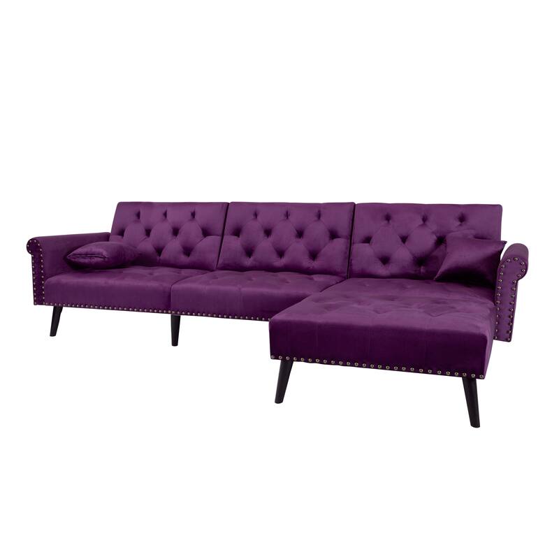 2 Pieces Convertible Reversible Sectional Sofa Velvet Sofa Sleeper Chaise