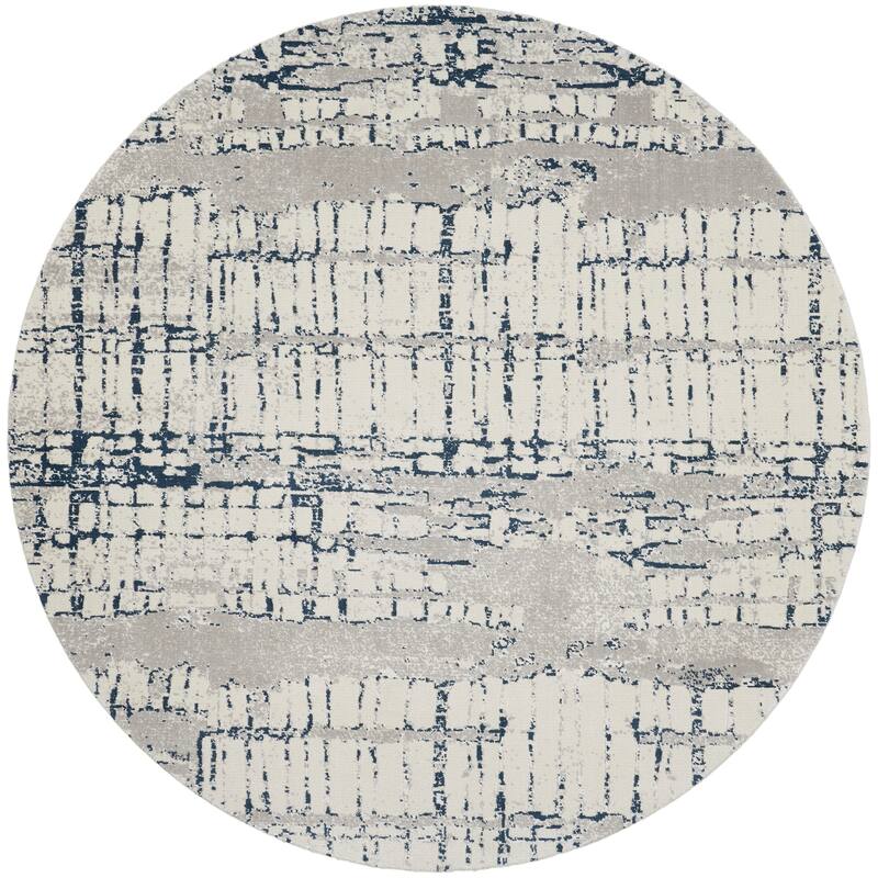 Nourison Twilight Area Rug - 8' Round - Ivory/Navy - Round