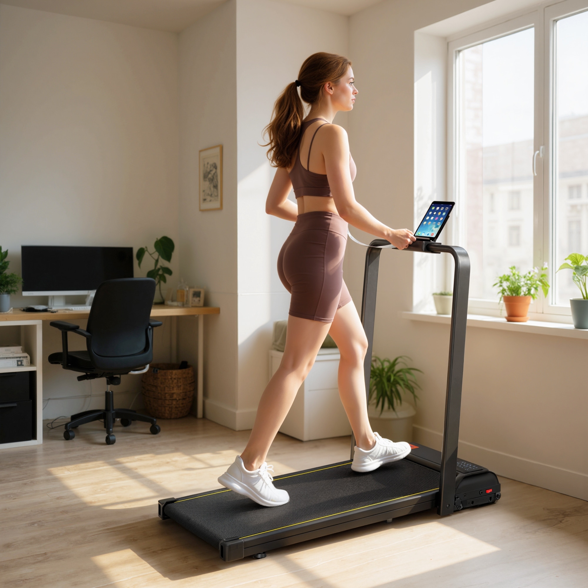 Soozier Walking Pad Treadmill, 2 in 1 Foldable Under Desk Treadmill with Incline, 2.0HP Running Machine