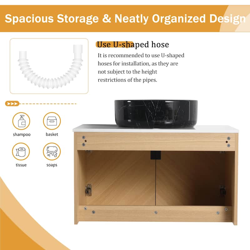 Malwee 30"/36" Floating Bathroom Vanity, Wall Mounted Bathroom Vanity with Ceramic Sink and Soft Close Door