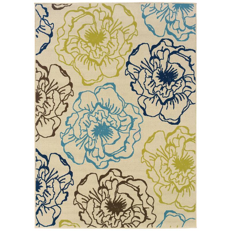 Vista Home Catalina Blossom Indoor-Outdoor Area Rug - 8'6" x 13' - Cream/Blue