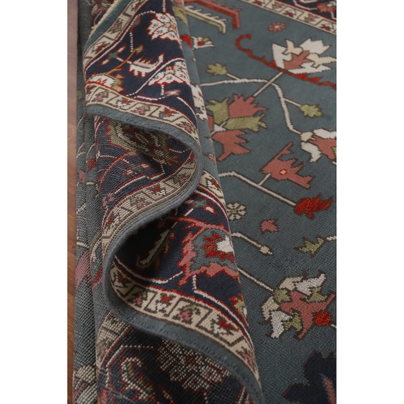 Hand Knotted Oriental 100% Wool Carpet Traditional Geometric Navy Blue & Blues Heriz (serapi) Area Rug - 11' 10'' X 8' 9''