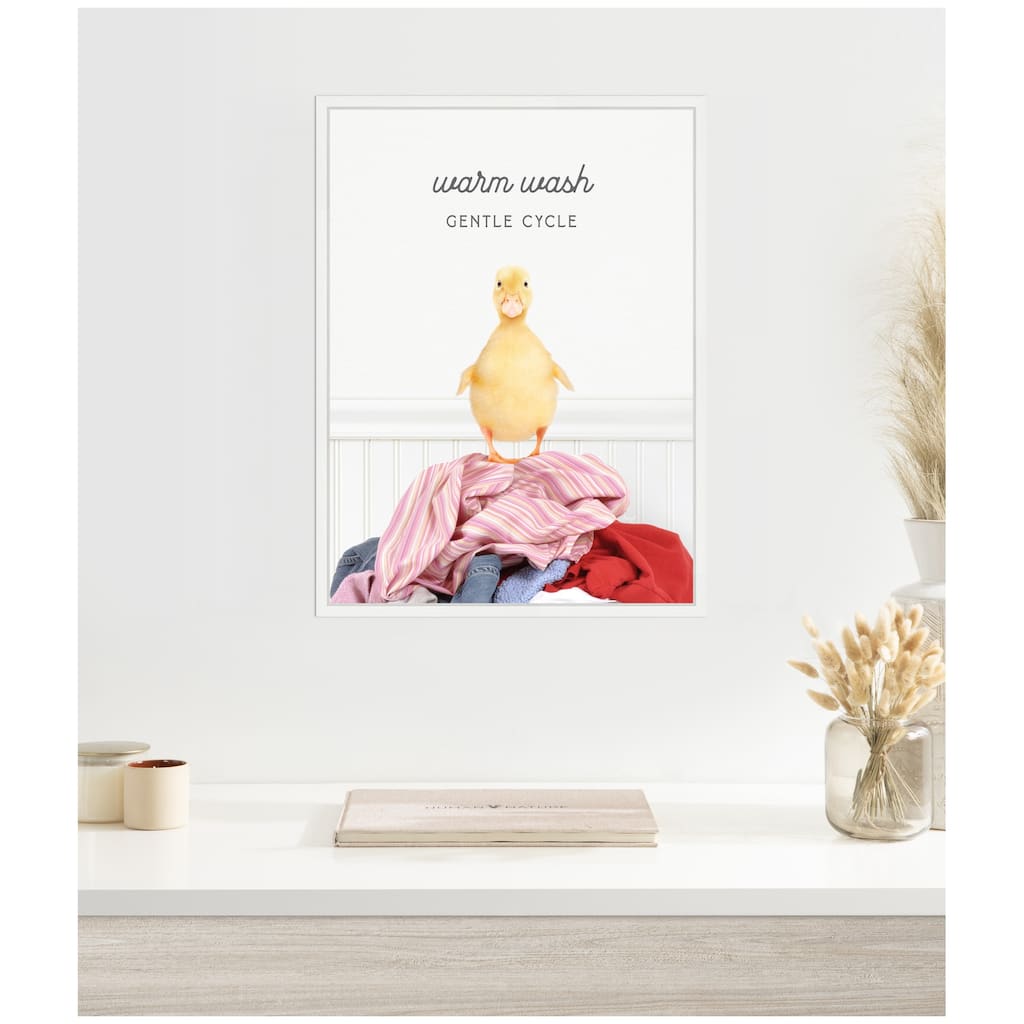 Kate and Laurel Sylvie Ducky Warm Wash Gentle Cycle Laundry Framed Canvas by Amy Peterson