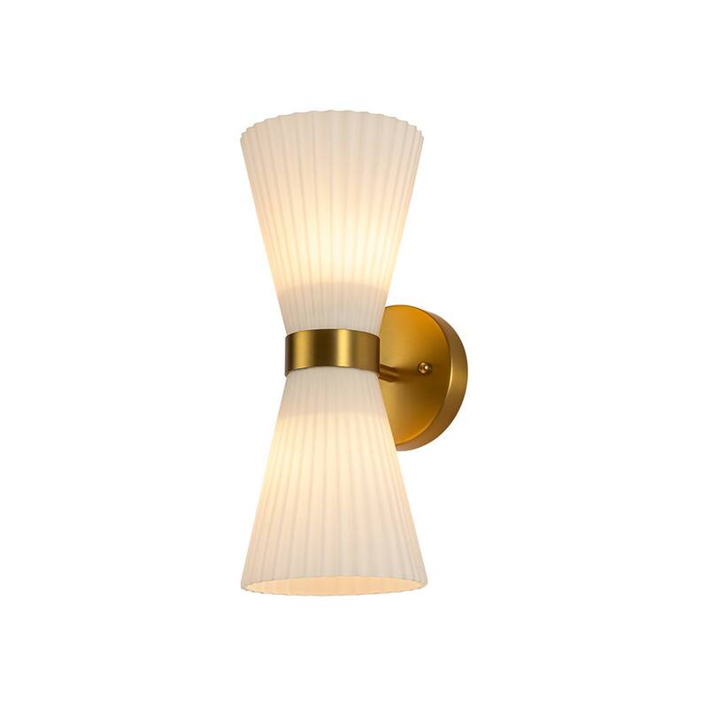 2-Light Hourglass Ribbed Glass Up & Down Wall Lamp Ambient Lighting