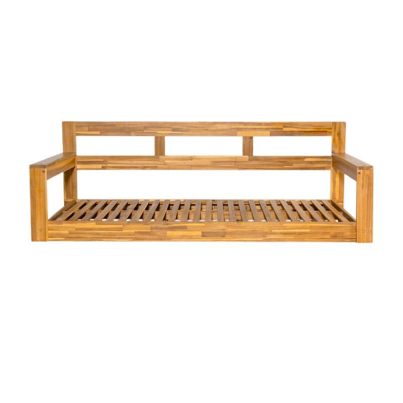Farmhouse Style Twin Size Porch Swing Frame with Backrest, Outdoor Patio Swing Bench Chair with Hanging Ropes