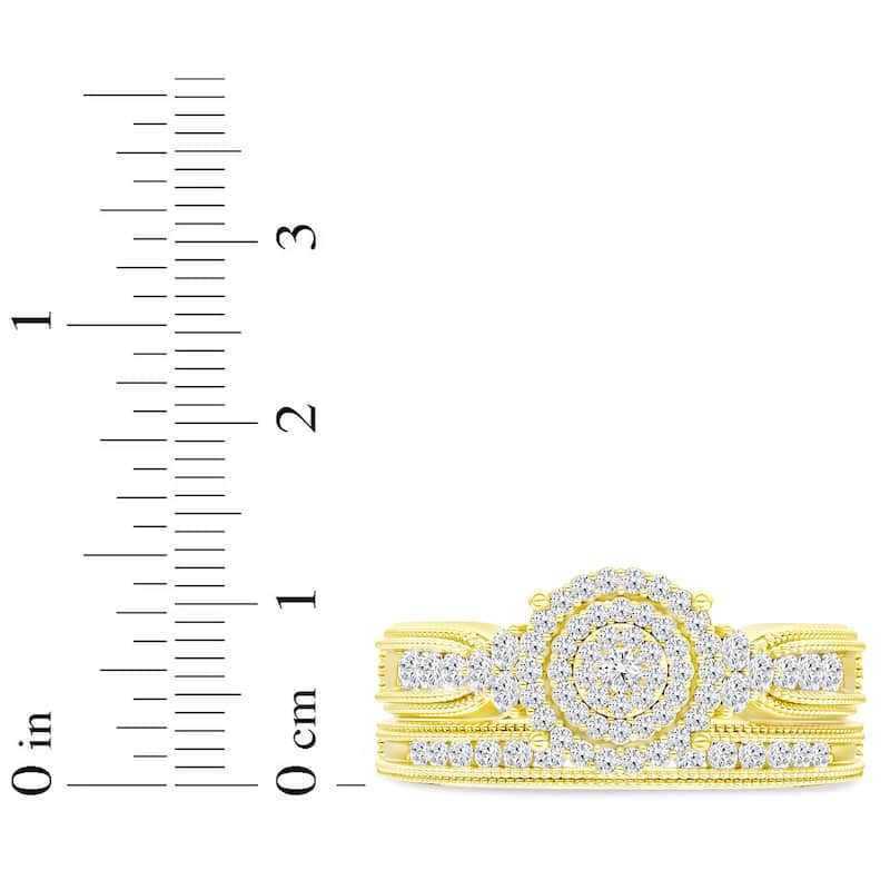 1/2ct TDW Diamond Cluster Halo Bridal Set in 14K Yellow Gold for Women