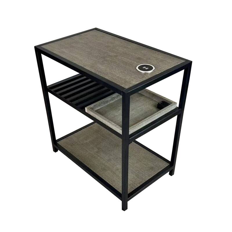 Bamboo & Steel Frame Nightstand/End Table with Wireless USB Charger