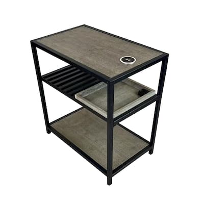 Bamboo & Steel Frame Nightstand/End Table with Wireless USB Charger