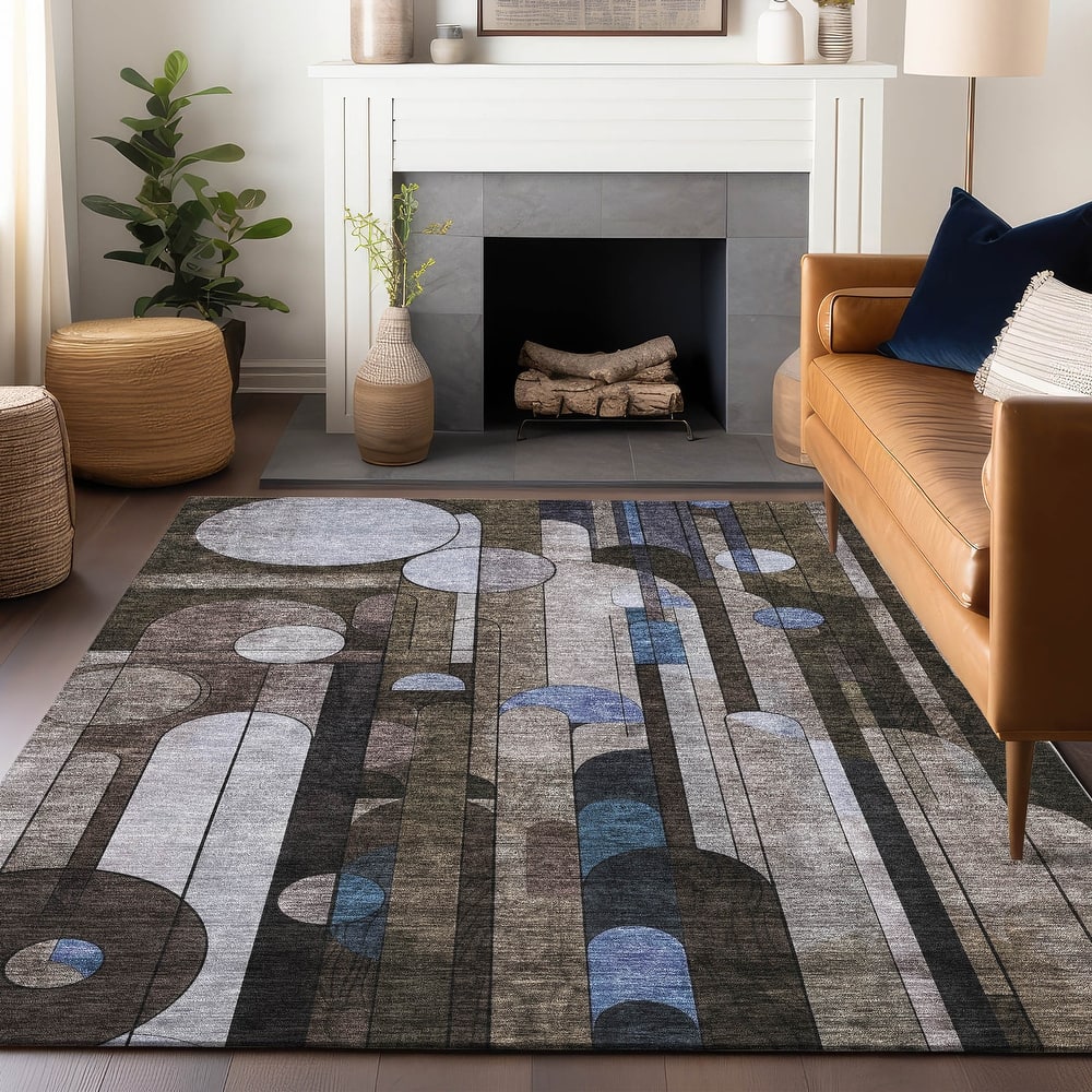 Machine Washable Indoor/ Outdoor Abstract Deco Chantille Rug