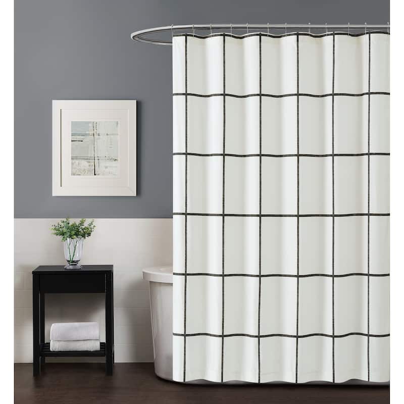 Carson Carrington Tomsarfve Windowpane Shower Curtain - Ivory/Black - Shower Curtain