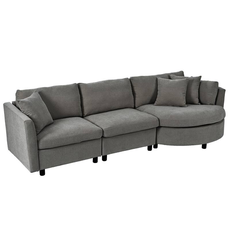 Modular Chenille Upholstered Sectional Sofa, 3-Seater Couches with Three Pillows and Curved Seat for Living Room