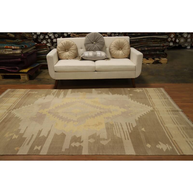 Hand Woven Oriental 100% Wool Carpet Southwestern Tribal Multi-Colored Kilim Area Rug - 9' 0'' X 5' 11''