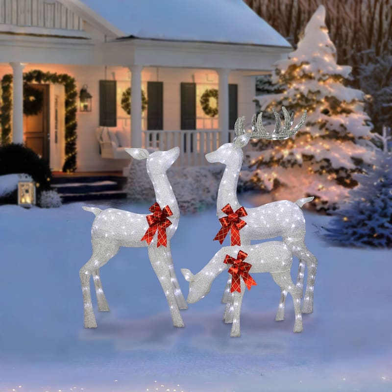 Puleo International Lighted Outdoor 3-Piece Deer Family - Silver