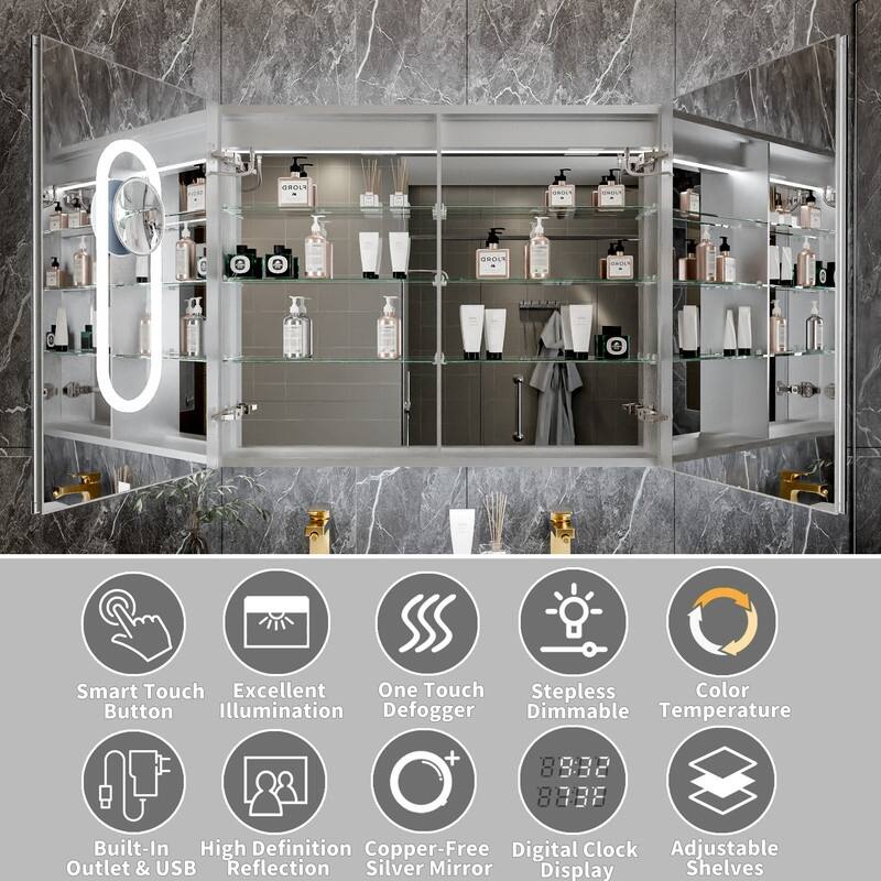 MEDUNJESS Double Opening Frameless Bathroom Mirror Cabinet with Defogging