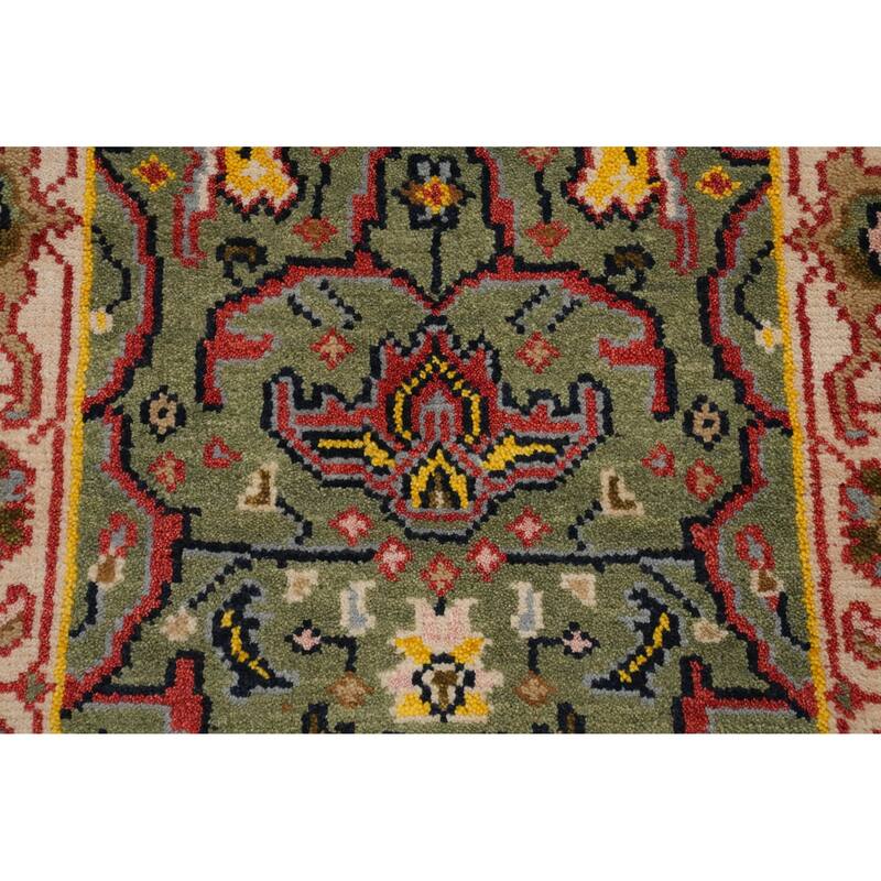 Hand Knotted Oriental 100% Wool Carpet Transitional All-Over Green Oushak Runner Rug - 9' 11'' X 2' 6''