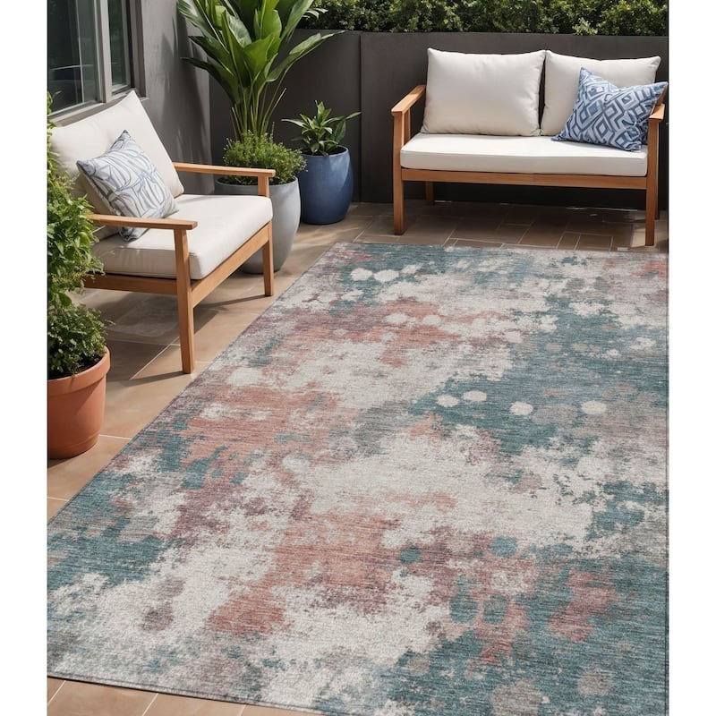 HomeRoots Abstract Transitional Rectangle Outdoor Rug - 5' X 8'