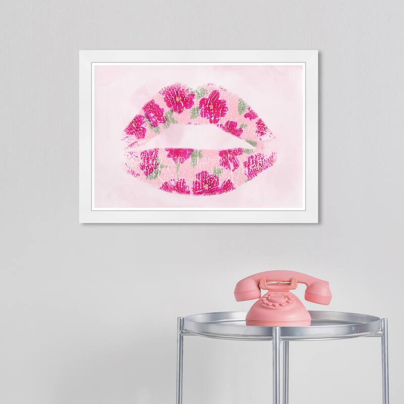 Wynwood Studio Prints Fashion and Glam Flower Lips Pink and Pastel Pink Glam Wall Art Canvas Print - White