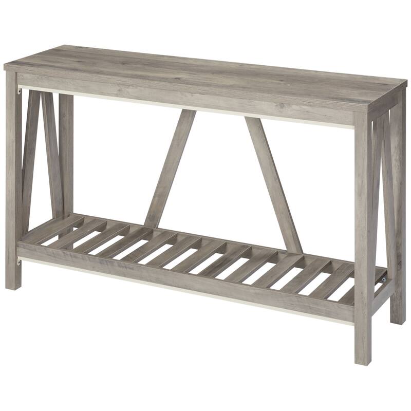 Console Table, Farmhouse Entryway Table with Storage Slatted Shelf, Rustic Sofa Table with Anti-Tipper for Living Room
